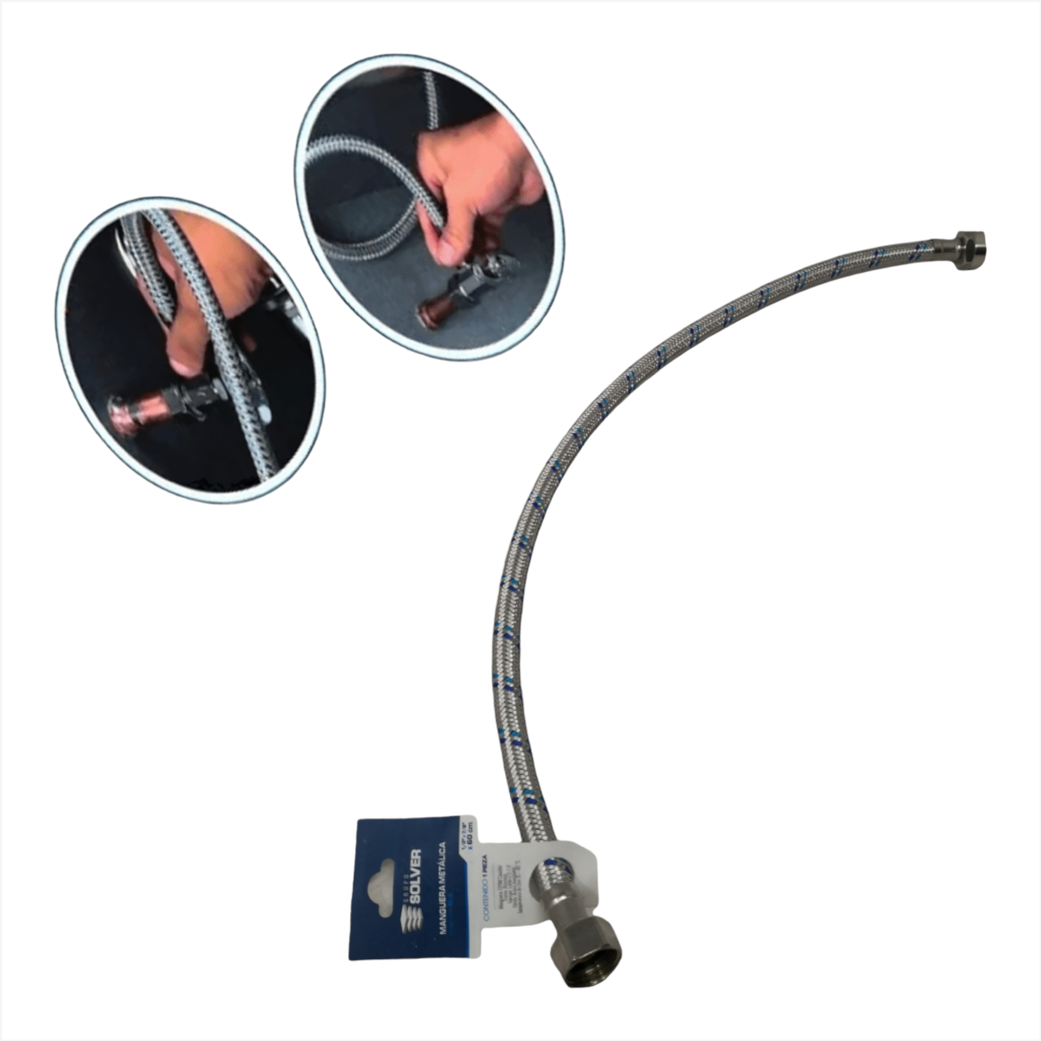Manguera flexible Lavabo Fregadero 1/2x1/2x100cm solver