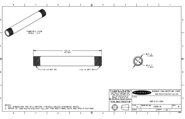 Tubo banner conector ½” x 15cm roscado tubería aluminio