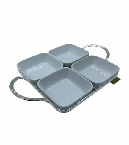 Botanero salsero Ceramica Charola Con Hoja De Plata