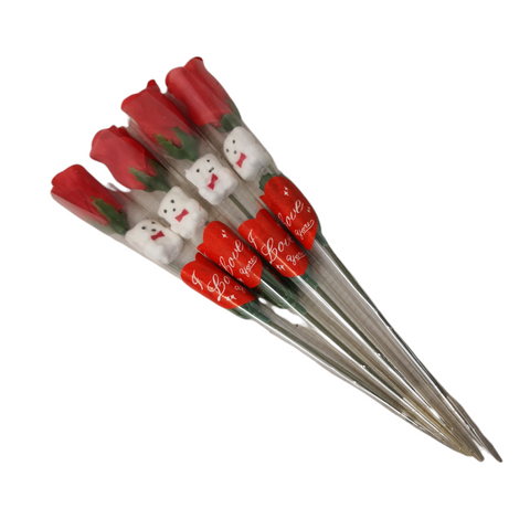 Rosas San Valentin Con Osito Decorativo Paquete 10 Pzas
