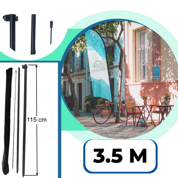 Asta de bandera 3.5m + base cruceta + pivote giratorio premium