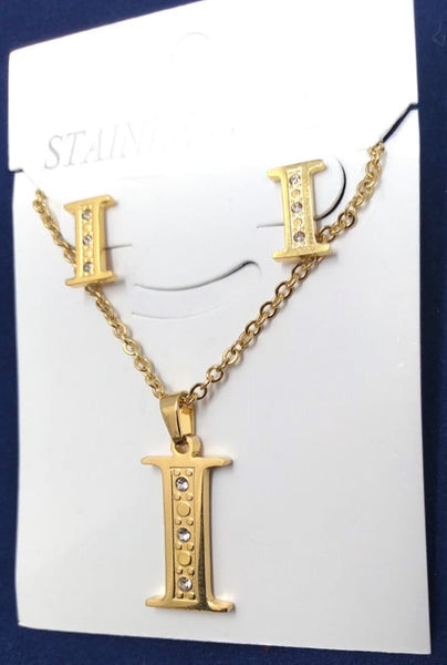 Bisutería Letra Set Cadena Dije Aretes Acero Inox Abecedario