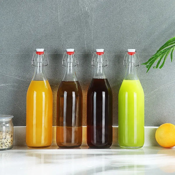 12 Botellas De Vidrio + Tapón Mecánico 1000ml